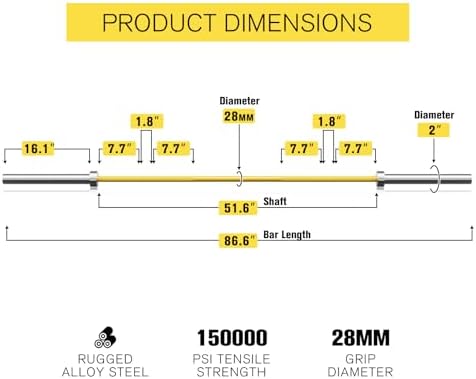 RitFit 7FT Olympic Barbell for Strength and Weightlifting Training - 2 Inch Olympic Bar for Squat, Deadlift, Bench Press