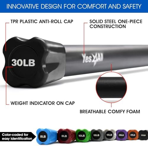 Yes4All Total Body Workout Weighted Bar - Ideal for Home and Gym Fitness Enthusiasts - Strength and Yoga Training - 1|5l