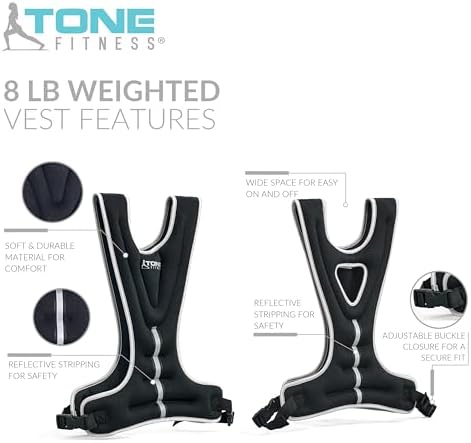 Tone Fitness Weighted Vest for Home Workouts or Outdoor Training - 8lb or 12lb, Adjustable Fit for Men and Women | Tone