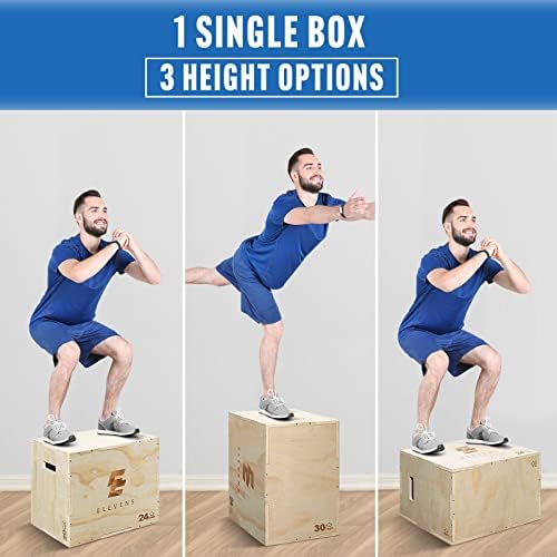 Elevens 3 in 1 Wooden Plyo Box Jump Box for Jumping, Lunges, and Box Jumps Enthusiasts | Elevens Plyometric Box for Tra