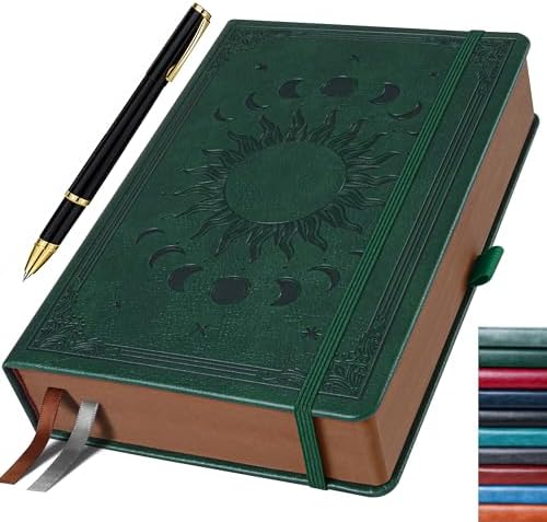 Classic Lined Writing Daily Journal for Men & Women - 360 Pages Hardcover Notebook with Vintage Sun & Moon Design, Blue