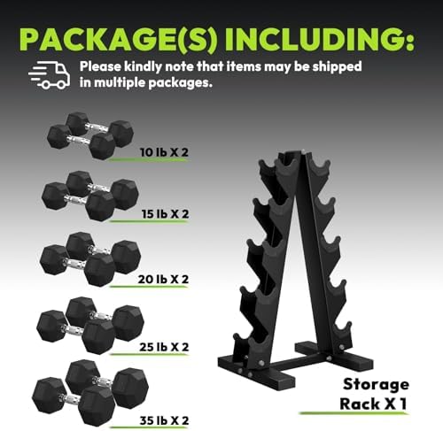 Hex Weights Dumbbells Set with Rack for Strength Training at Home and Gym, Heavy Duty 100-550 lb Rubber Coated Dumbbells