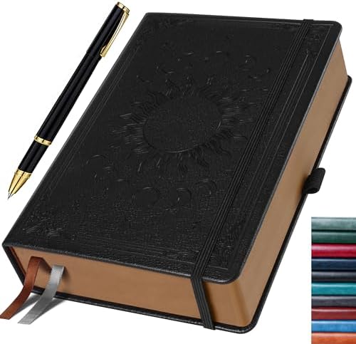 Classic Lined Writing Daily Journal for Men & Women - 360 Pages Hardcover Notebook with Vintage Sun & Moon Design, Blue