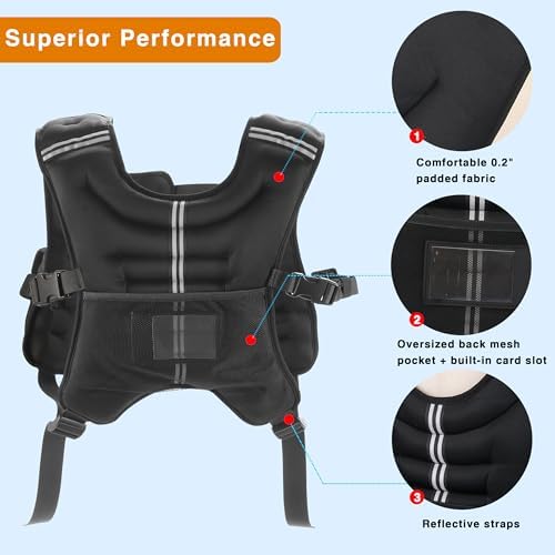 Odorless Weighted Vest 12lbs/16lbs/20lbs/30lbs/40lbs for Woman Men Running Walking Exercise Strength Training