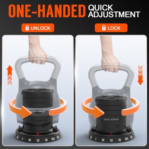 Quickly Adjusts 7 Weights HXD-Ergo Adjustable Kettlebell Set for Home Gym Enthusiasts | Ergonomic Kettlebell Set HXD-Er