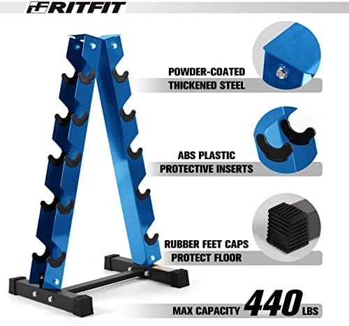 RitFit 250LB Rubber Hex Dumbbells with Weights Rack for Home Strength Training | RitFit 300LB Rubber Hex Dumbbells and