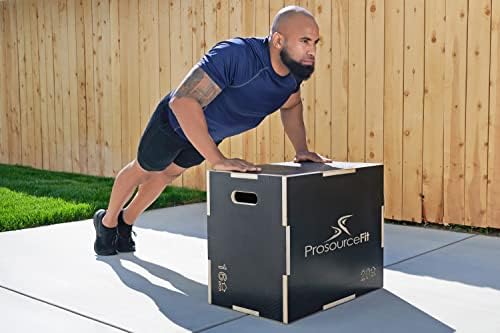 ProsourceFit 3-in-1 Wood Power Grip Non-Slip Plyometric Jump Box for Crossfit Enthusiasts, Home Gym Use, Black, 16L x 12
