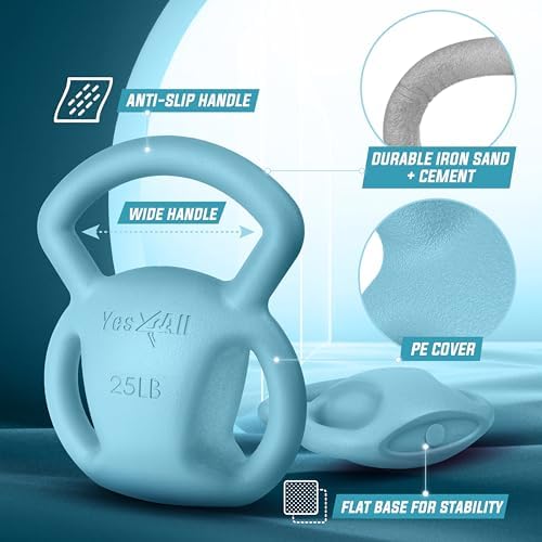 Yes4All Kettlebell, Strength Training Kettlebells for Women, Wide Multi-grip Textured Handle for Home Gym Exercises & Fu