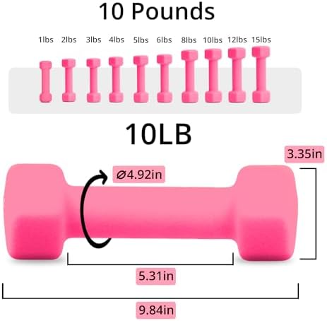 Portzon Dumbbells 10 Colors Options 1-15LB Anti-Slip Anti-Roll Hex Shape