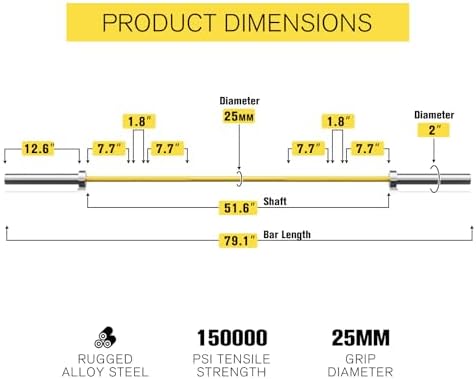 RitFit 7FT Olympic Barbell for Strength and Weightlifting Training - 2 Inch Olympic Bar for Squat, Deadlift, Bench Press
