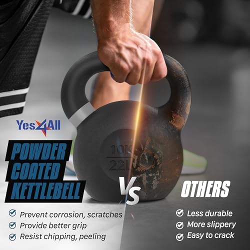 Yes4All Powder Coated 9lb-71lb Cast Iron Core Kettlebells for Heavy Duty Strength Training | Yes4All Powder Coated Kett