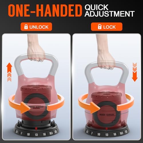 Quickly Adjusts 7 Weights HXD-Ergo Adjustable Kettlebell Set for Home Gym Enthusiasts | Ergonomic Kettlebell Set HXD-Er