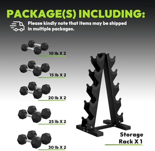 Hex Weights Dumbbells Set with Rack for Strength Training at Home and Gym, Heavy Duty 100-550 lb Rubber Coated Dumbbells