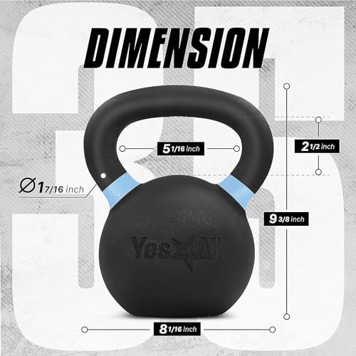 Yes4All Powder Coated 9lb-71lb Cast Iron Core Kettlebells for Heavy Duty Strength Training | Yes4All Powder Coated Kett