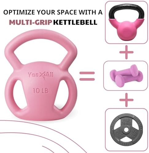 Yes4All Kettlebell, Strength Training Kettlebells for Women, Wide Multi-grip Textured Handle for Home Gym Exercises & Fu