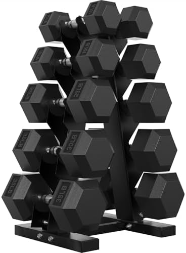 Hex Weights Dumbbells Set with Rack for Strength Training at Home and Gym, Heavy Duty 100-550 lb Rubber Coated Dumbbells