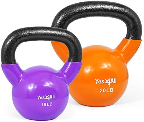 Yes4All Kettlebell, Stable Flat Bottom Kettlebell, Cast Iron Sets for Full Body Workout, Push Up, Grip Strength Training