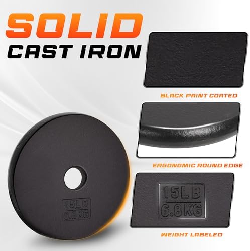 Yes4All Standard 1" Cast Iron Weight Plate - Strength Training - Multiple Weight: 5LB to 25LB (Single & Set of 4)