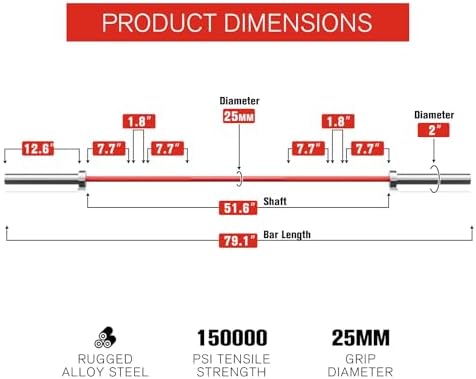 RitFit 7FT Olympic Barbell for Strength and Weightlifting Training - 2 Inch Olympic Bar for Squat, Deadlift, Bench Press