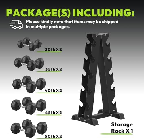 Hex Weights Dumbbells Set with Rack for Strength Training at Home and Gym, Heavy Duty 100-550 lb Rubber Coated Dumbbells