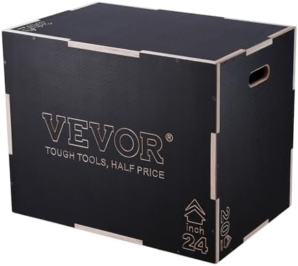 VEVOR 3 in 1 Plyometric Jump Box for Home Gym Training and Conditioning, Easy-to-Assemble Wood Plyo Box, Jumping Trainer