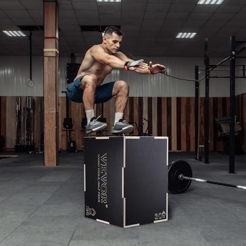 VEVOR 3 in 1 Plyometric Jump Box for Home Gym Training and Conditioning, Easy-to-Assemble Wood Plyo Box, Jumping Trainer