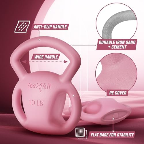 Yes4All Kettlebell, Strength Training Kettlebells for Women, Wide Multi-grip Textured Handle for Home Gym Exercises & Fu