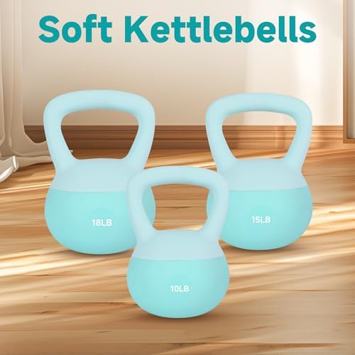 LeikeFitness Soft Kettlebells, Steel Shot Filled Weights for Women and Men, Color Coded Anti-Slip Soft Kettlebells, Home