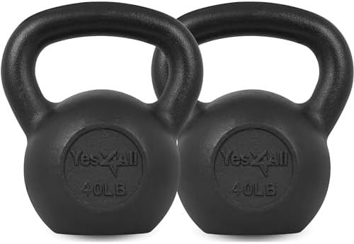 Yes4All Cast Iron Kettlebell, Strength Training Kettlebells 80 Lb (5,10,15,20,25,30,35,40,45,50,60,70,80 Lb) for Full Bo