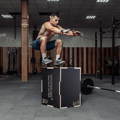 VEVOR 3 in 1 Plyometric Jump Box for Home Gym Training and Conditioning, Easy-to-Assemble Wood Plyo Box, Jumping Trainer
