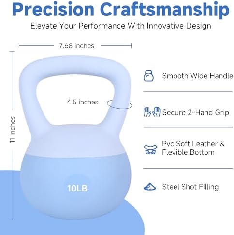 LeikeFitness Soft Kettlebells, Steel Shot Filled Weights for Women and Men, Color Coded Anti-Slip Soft Kettlebells, Home