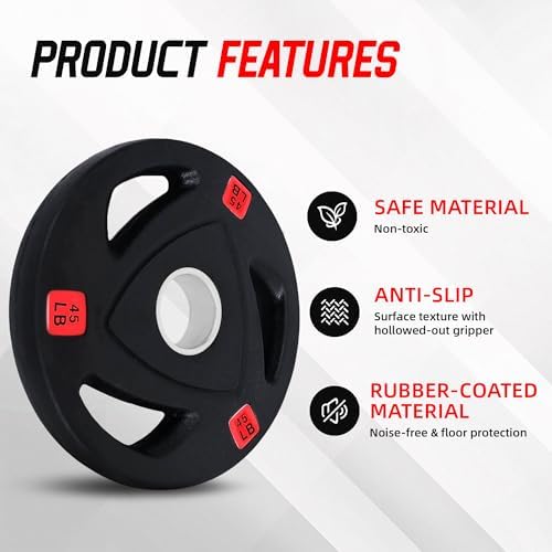 Fitvids Standard Cast Iron 1-inch Weight Plate Rubber Coated for Strength Training & Weightlifting, 45lbs Pair