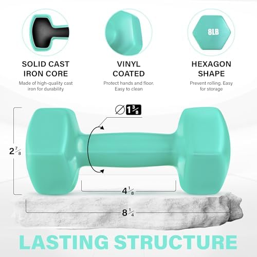 Yes4All Vinyl Hexagon Dumbbells - 2-in-1 Adjustable Set (2-15 lbs) for Home Gym Strength Training