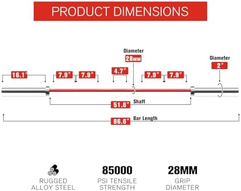 RitFit 7FT Olympic Barbell for Strength and Weightlifting Training - 2 Inch Olympic Bar for Squat, Deadlift, Bench Press