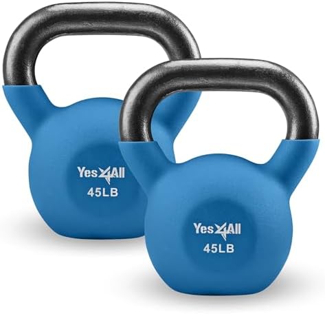 Yes4All Kettlebell - 35 LB Neoprene Coated Cast Iron Kettlebell for Home Gym, Wide Grip Handle & Flat Bottom for Swings