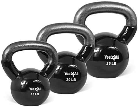 Yes4All Kettlebell, Stable Flat Bottom Kettlebell, Cast Iron Sets for Full Body Workout, Push Up, Grip Strength Training