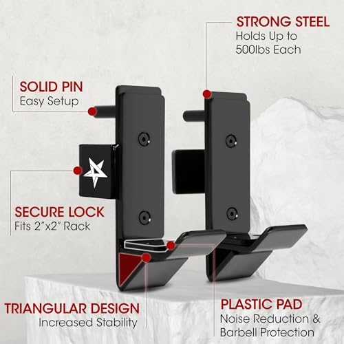 Yes4All Heavy Duty Power Rack J-Hooks & Attachments for 2x2 & 3x3 Power Racks – Ideal for Home Gym Fitness Lovers