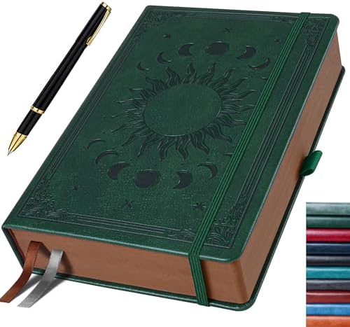 Classic Lined Writing Daily Journal for Men & Women - 360 Pages Hardcover Notebook with Vintage Sun & Moon Design, Blue