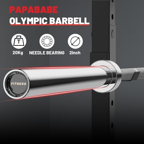 Papababe Olympic Barbell 45lb Weight Bar for Strength Training and Gym Use with 1000lb Weight Capacity Chrome/Zinc Plati