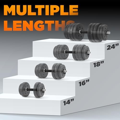 Yes4All Chrome/Rubber Grip Dumbbell Handles, 14/16/18/24 Inch, For 1" / 1.15" Plates, Weight Bar Connector, Home Gym Fi