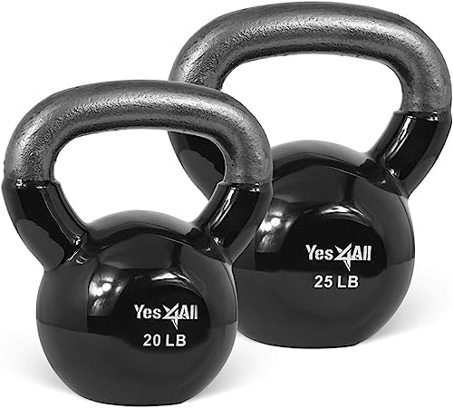 Yes4All Kettlebell, Stable Flat Bottom Kettlebell, Cast Iron Sets for Full Body Workout, Push Up, Grip Strength Training