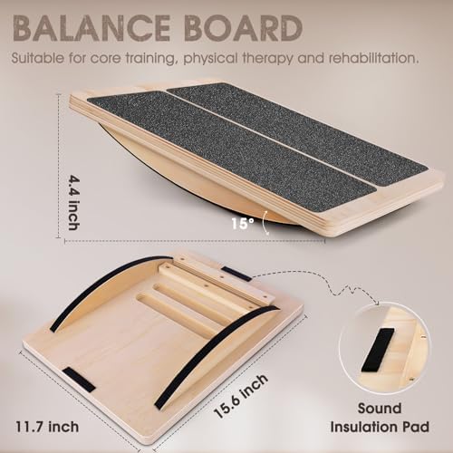 2-in-1 Professional Wooden Balance Board & Slant Board, Adjustable Incline Board and Calf Stretcher, Stretch Board for A