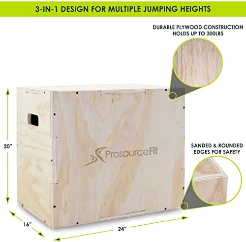 ProsourceFit 3-in-1 Wood Power Grip Non-Slip Plyometric Jump Box for Crossfit Enthusiasts, Home Gym Use, Black, 16L x 12