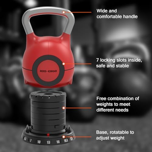 Quickly Adjusts 7 Weights HXD-Ergo Adjustable Kettlebell Set for Home Gym Enthusiasts | Ergonomic Kettlebell Set HXD-Er