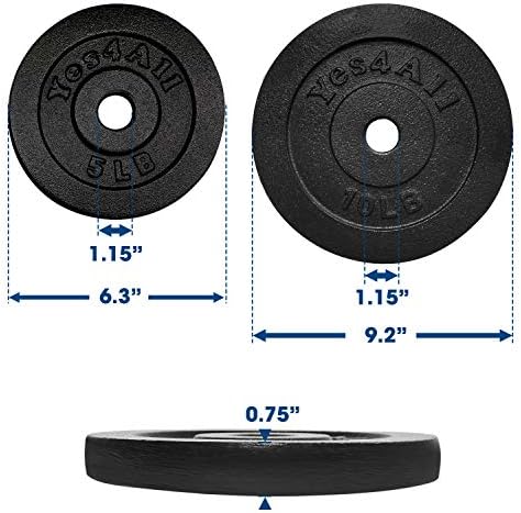 Yes4All 1.15 Inch Cast Iron Weight Plate - Strength Training & Weightlifting for Home Gyms, Dumbbell Sets, Durable & Lon