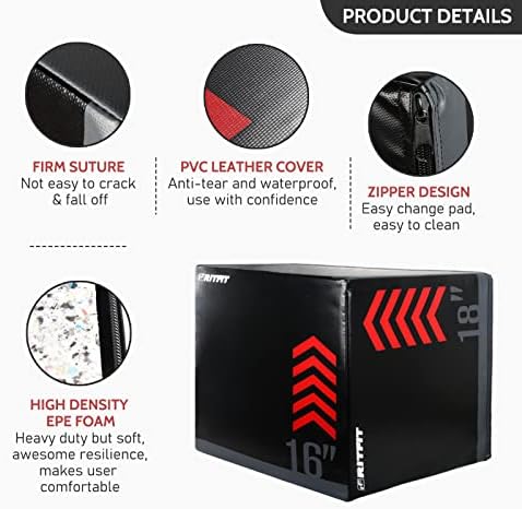 RitFit 3 in 1 Plyo Box Heavy Duty High Density Foam Jumping Box 20"x18"x16" Home Gym Fitness 440lb Weight Capacity