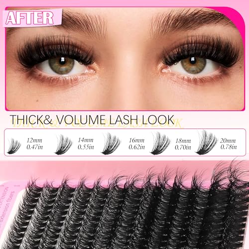 40D/60D Volume C/D Curl Lash Clusters Kit for Eyelash Extensions, Portable Makeup Bag with Lash Bond and Seal, 10-18mm