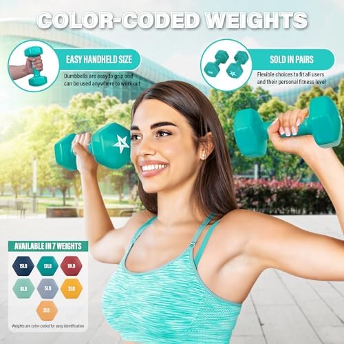 Yes4All Vinyl Hexagon Dumbbells - 2-in-1 Adjustable Set (2-15 lbs) for Home Gym Strength Training