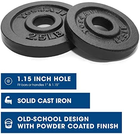 Yes4All 1.15 Inch Cast Iron Weight Plate - Strength Training & Weightlifting for Home Gyms, Dumbbell Sets, Durable & Lon