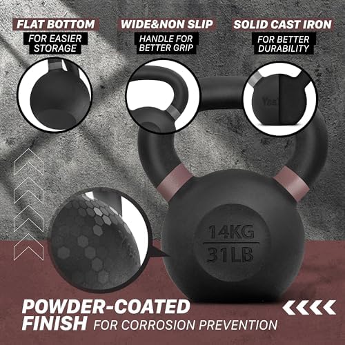 Yes4All Powder Coated 9lb-71lb Cast Iron Core Kettlebells for Heavy Duty Strength Training | Yes4All Powder Coated Kett